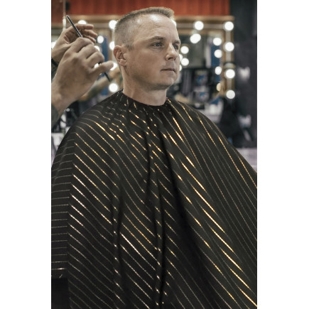 BARBER STRONG THE BARBER CAPE - BLACK w/ GOLD PINSTRIPES