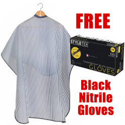 STYLETEK CLASSIC PINSTRIPE BARBER CAPE W/ FREE BLACK NITRILE GLOVES