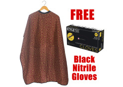 STYLETEK RED/GOLD MILAN BARBER CAPE W/ FREE BLACK NITRILE GLOVES