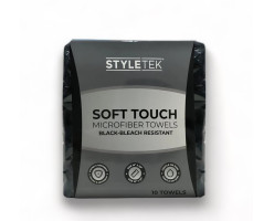 STYLETEK BLEACH RESISTANT MICROFIBER TOWELS 10PK (BLACK)