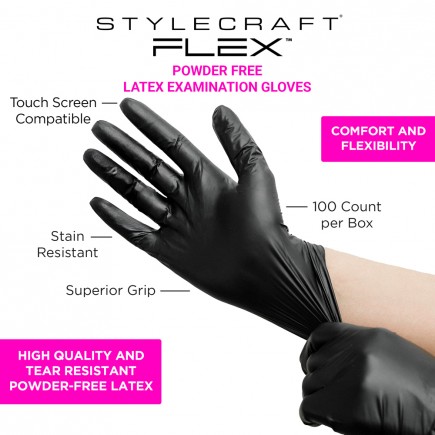 Stylecraft Flex Black Powder-Free Latex Gloves Stylecraft Flex Black Powder-Free Latex Gloves